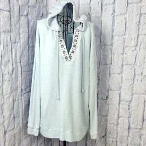 Light Blue Large Hoodie with Embroidered V-Neck